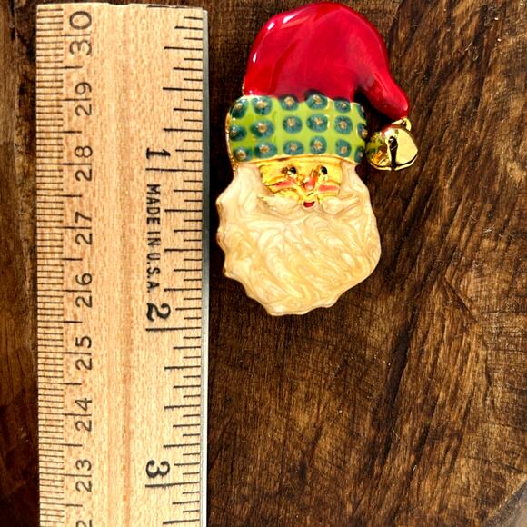 Vintage TC Santa Enamel 2" Pin Holiday Christmas Brooch Costume Jewelry Fashion - Picture 6 of 7